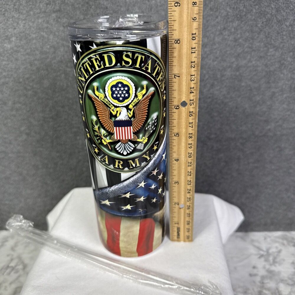U.S. ARMY 20oz Tumbler Flag Hand United States E Pluribus Unum Metal Double Wall - Picture 8 of 8